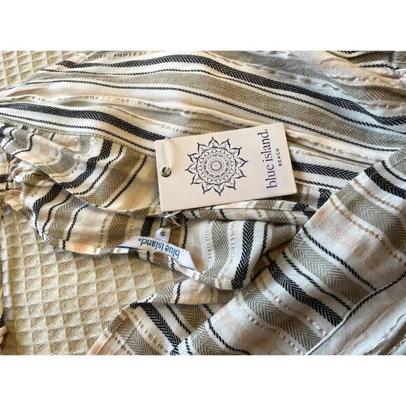 NWT Blue Island Beach Striped W/ Tassel V Neck Maxi Swim Coverup Boho Size Small - Picture 13 of 13